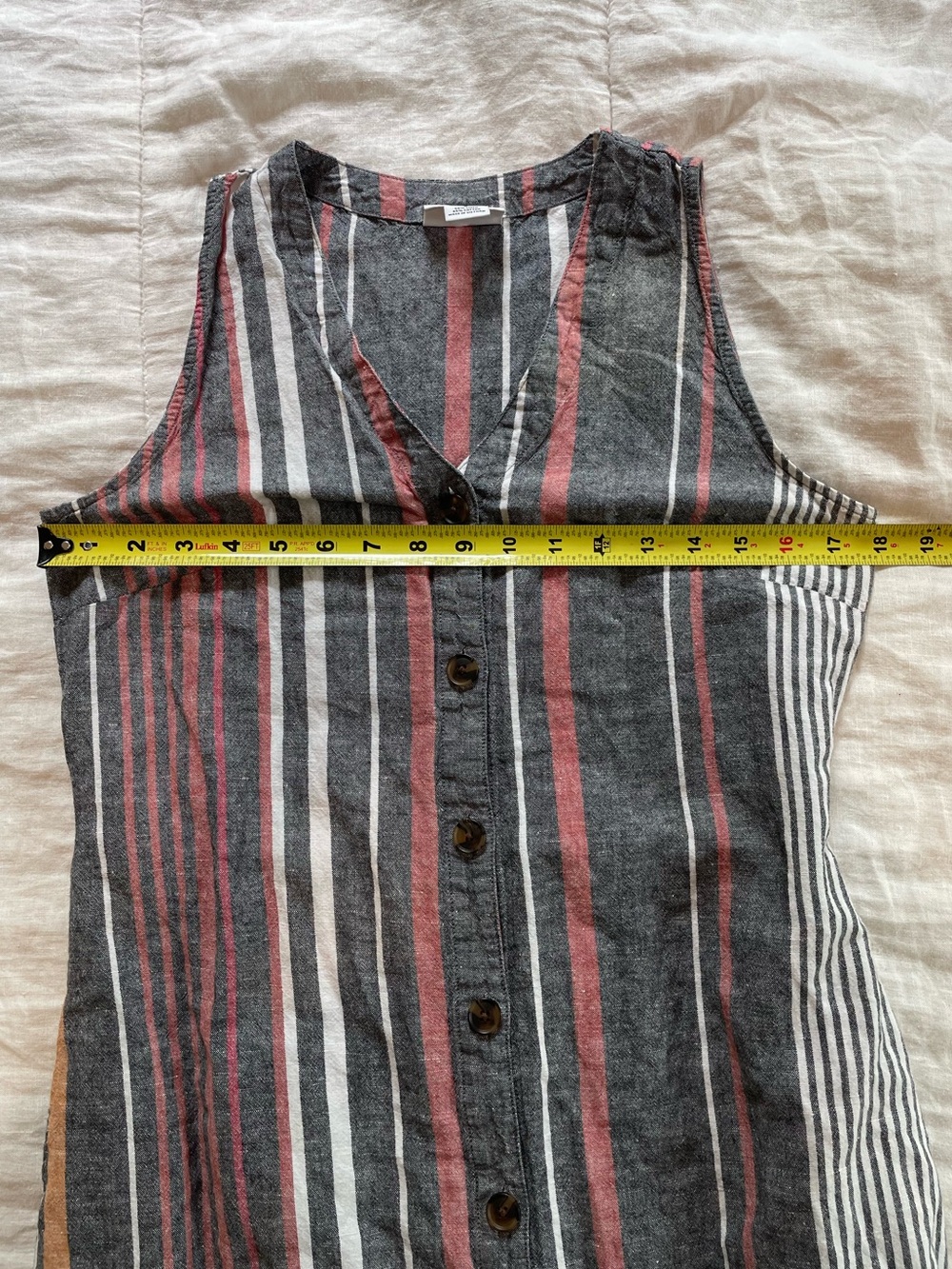 Vintage Liz Claiborne Sleeveless Dress V-Neck Gray, Coral, White Stripes S - Picture 5 of 7